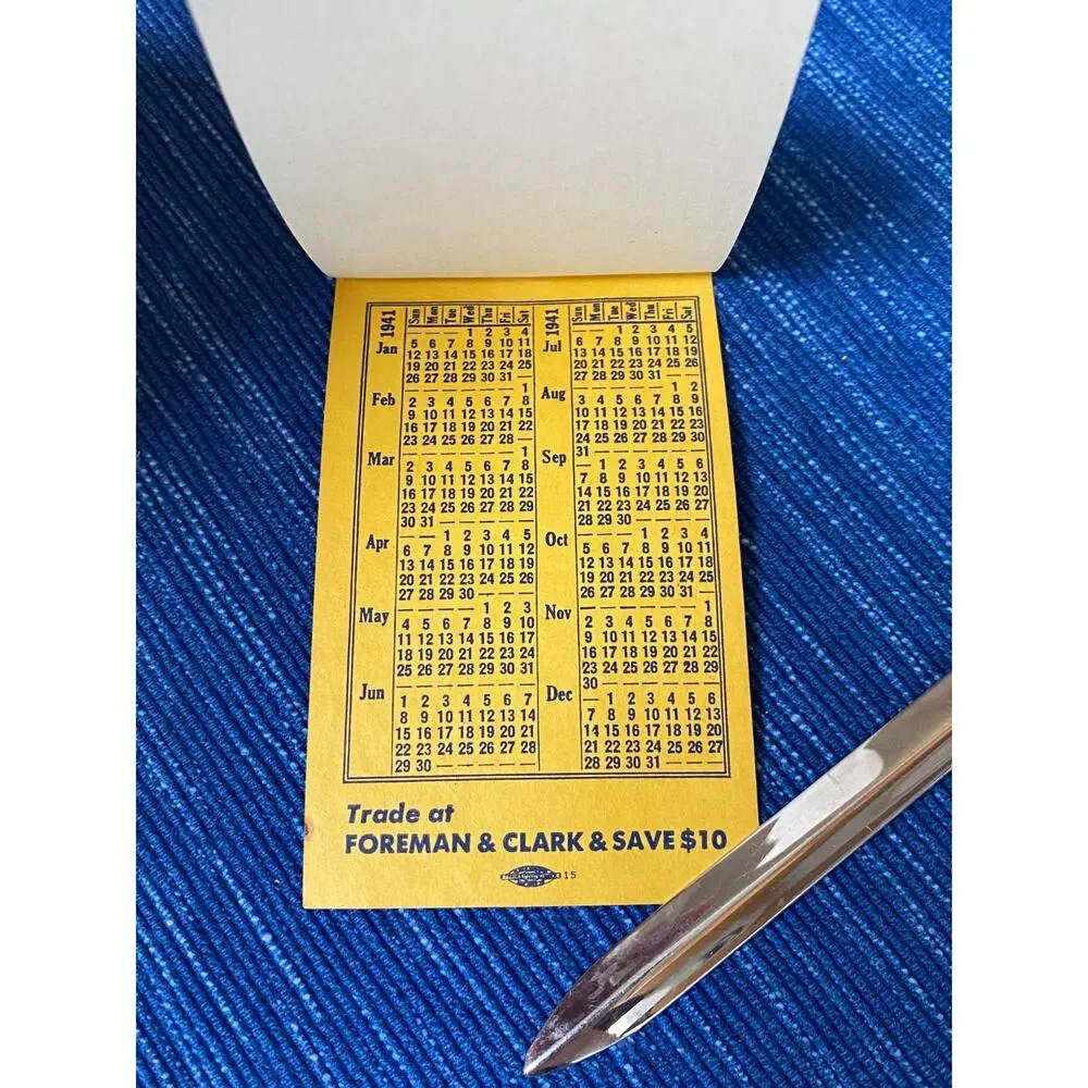 Vtg Note Pad 1941 Calendar Foreman & Clark Department Store Huntington Park CA